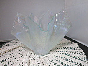 Art Glass Vase Crimped Cut Blown Glass Irrescent Opalescent