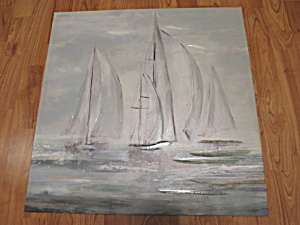 Sail Boat Sea Scape Print On Canvas 22 X 22 Inches Unsigned