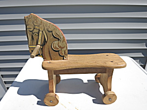 Vintage Wooden Horse Riding Toy Wooden Wheels Circa 1940s