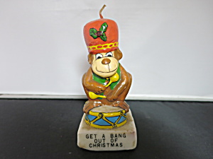 Vintage Get A Bang Out Of Christmas Candle Monkey On Drum 1975