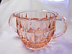 Jeanette Glass Pink Sugar Bowl Cube Cubist