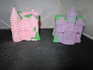 Light Up Village House Set Of Two Pink Purple Easter