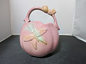 Vintage Hull Pottery Sun Glow Basket Vase Pink Usa Butterfly