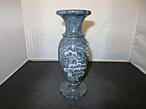 Marble Vase Art Carved Scrimshaw Birds And Floral Hawaii Souvenir