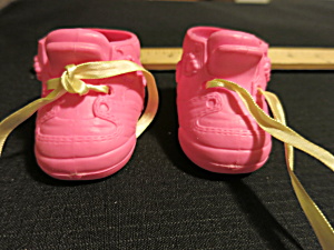 Vintage Doll Accessories Doll Shoes Pink With Hearts And Yellow