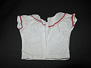 Vintage Doll Clothes Open Shirt White With Red Ric Rac Trim