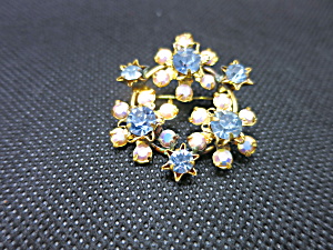 Floral Star Rhinestone Pin Signed Gold Tone (Image1)