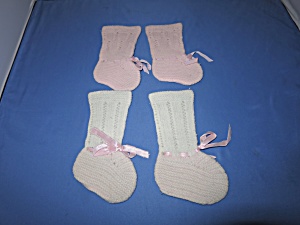 Vintage Baby Booties Hand Knit Pink And White 1960s