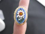 Click to view larger image of Vintage Italian Micro Mosaic Oval Floral Ring Size 7 (Image1)