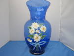 Click to view larger image of Cobalt Blue Vase Hand Painted Daisy Signed (Image1)