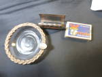 Fleur De Lis ashtray matchbox holder and Vulcan matches