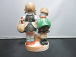 Click to view larger image of Vintage Boy and Girl Figurine Unmarked basket wine flowers lamb (Image3)