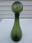 Click here to enlarge image and see more about item 614-21: Vintage Green Art Glass Decantor Gene Bottle 