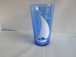 Click here to enlarge image and see more about item 657-21: Hazel Atlas Cobalt Blue Glass Sailboat Glass Tumbler 8 fl oz