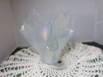 Click to view larger image of Art Glass Vase Crimped Cut Blown Glass Irrescent Opalescent (Image2)