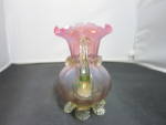 Click to view larger image of Blown Glass Pitcher Opalescent Crimped Lace Cranberry  (Image2)
