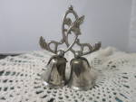 Click here to enlarge image and see more about item 848-23: Vintage double Silver Bells with Leaves Made in Hong Kong