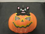 Click here to enlarge image and see more about item 862-16: Black Cat Pumpkin Battery Operated Light Up Blinking