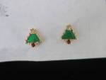 Enameled Christmas Tree Post Earrings Rhinestones 