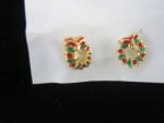 Christmas Wreath Post Earrings Red Green Gold Tone