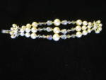 Click here to enlarge image and see more about item 970-17b-1: Vintage Beaded Bracelet Three Strand Gold Tone