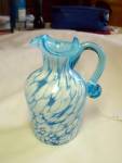 Click to view larger image of Hand Blown Spatter Glass Pitcher Creamer Blue (Image1)