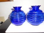 Click to view larger image of Cobalt Blue Glass Vases Pair Bee Hive USA (Image1)