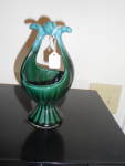 Click here to enlarge image and see more about item MB-HULL57: Hull Pottery Green Glazed Basket USA B9