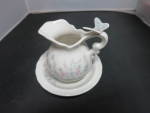 Click to view larger image of Vintage Miniature Pitcher and Bowl Creamer set Butterfly Handle (Image1)