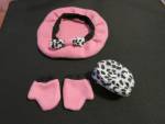 Vintage Doll Beret Hat Mittens and Muff Pink Black White