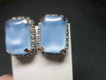 Click to view larger image of Clip On Earrings Faux Cat Eye with Blue Rhinestones  (Image4)