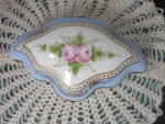 Click to view larger image of Antique Hand Painted Rose Motif Trinket Jewelry Box Shell Shaped  (Image2)
