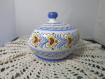 Click here to enlarge image and see more about item MBG-658: Vintage Spain Open Candy Dish Blue White Yellow Brown