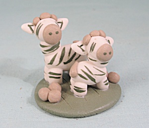 Adorable Miniature Handmade Pottery Zebra And Foal