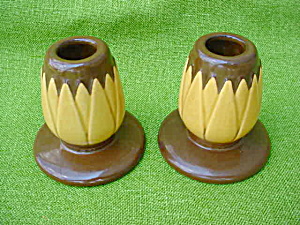 Pr. Roseville Pottery Lotus Candleholders (Image1)