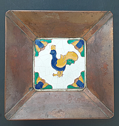 Desert House Crafts Dhc Copper Framed Mcm Tile Of A Rooster 1950's