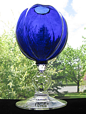 Cambridge Glass Royal Blue Keyhole Ivy Ball Vase