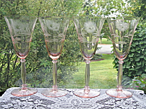 Tiffin Pink Cut/Engraved Water Goblets -4 (Image1)