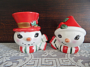 Vintage Lefton Mr. & Mrs. Snowman Shakers