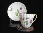 Click here to enlarge image and see more about item BC108: SHELLEY Bone China Demi Tasse Cup & Saucer - PANSY