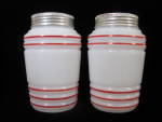 Click to view larger image of Hazel Atlas Vintage Round Ribbed Platonite Shakers/Red  (Image2)