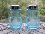 Click to view larger image of Fostoria Blue Coin Salt & Pepper Shakers (Image1)