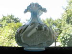 Click to view larger image of Fenton Ice Blue Carnival Signed Hand Painted Swan Vase (Image3)