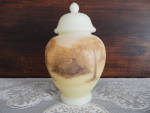 Click here to enlarge image and see more about item fn117: Fenton Burmese Log Cabin Ginger Jar