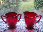 Click to view larger image of New Martinsville Ruby Addie/Twelve Point Creamer & Suga (Image2)