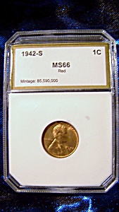 Lincoln Penny 1942-S red MS66 certified graded. (Image1)