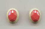 RED PLASTIC STONE W/GOLD TONE CLIP-BACK EARRINGS