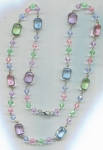 PASTEL PLASTIC CRYSTALS ON LONG SILVER CHAIN NECKLACE