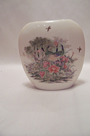 Omc Peacock & Flower Decorated Oval Shaped Vase