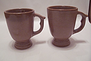 Pair Of Hall Tan Pottery Footed Mugs
